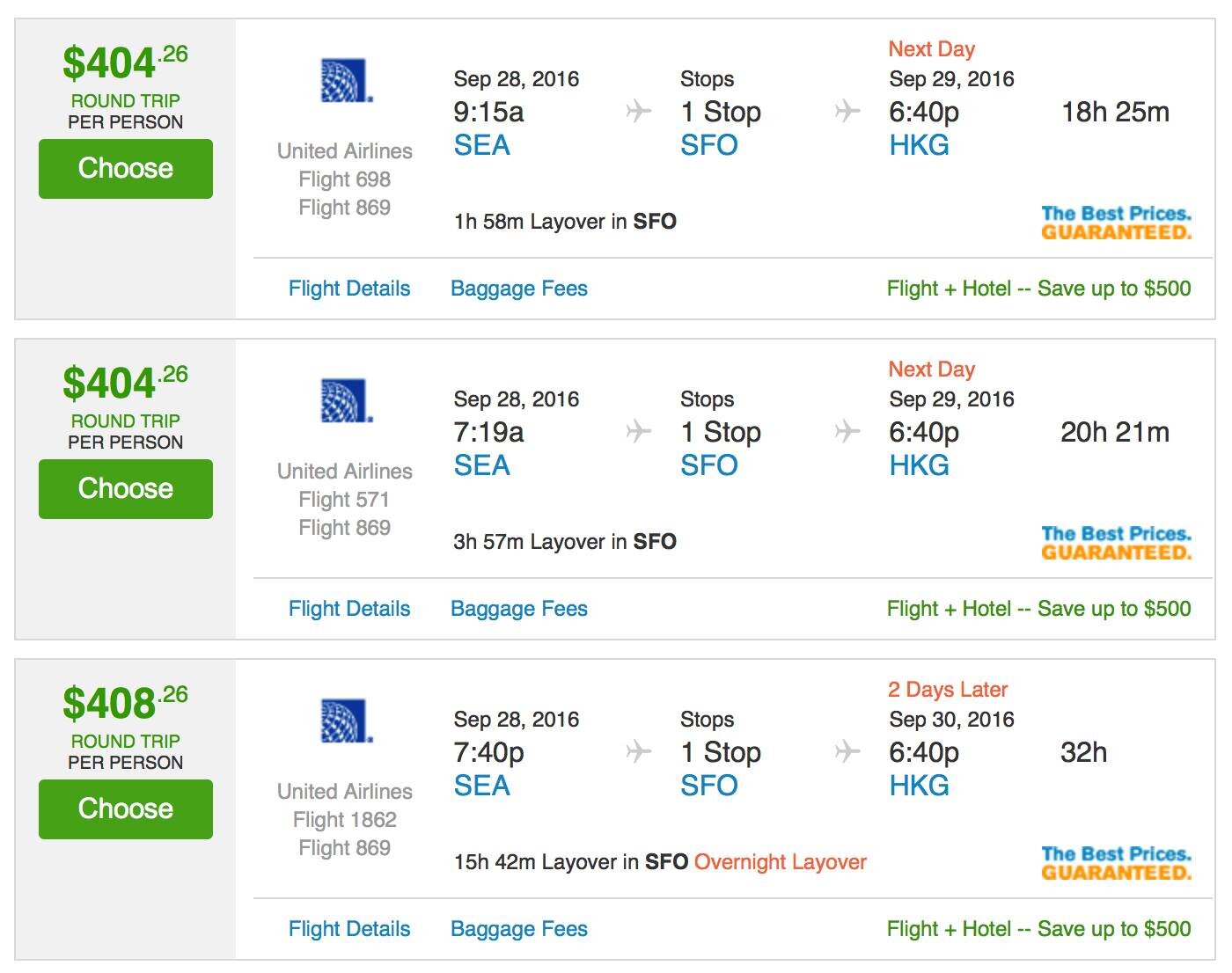 United Flights from Seattle to Hong Kong